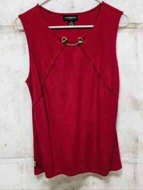 NWOT Liz Claiborne Cherry Red Tank Top With Gold Details Size--M